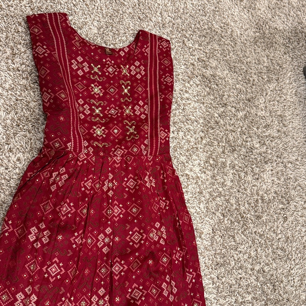 Red Patterned Dress and palazzo Set